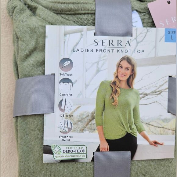 Serra Ladies Soft Front Knot Top Sage Green Size L - Picture 2 of 5